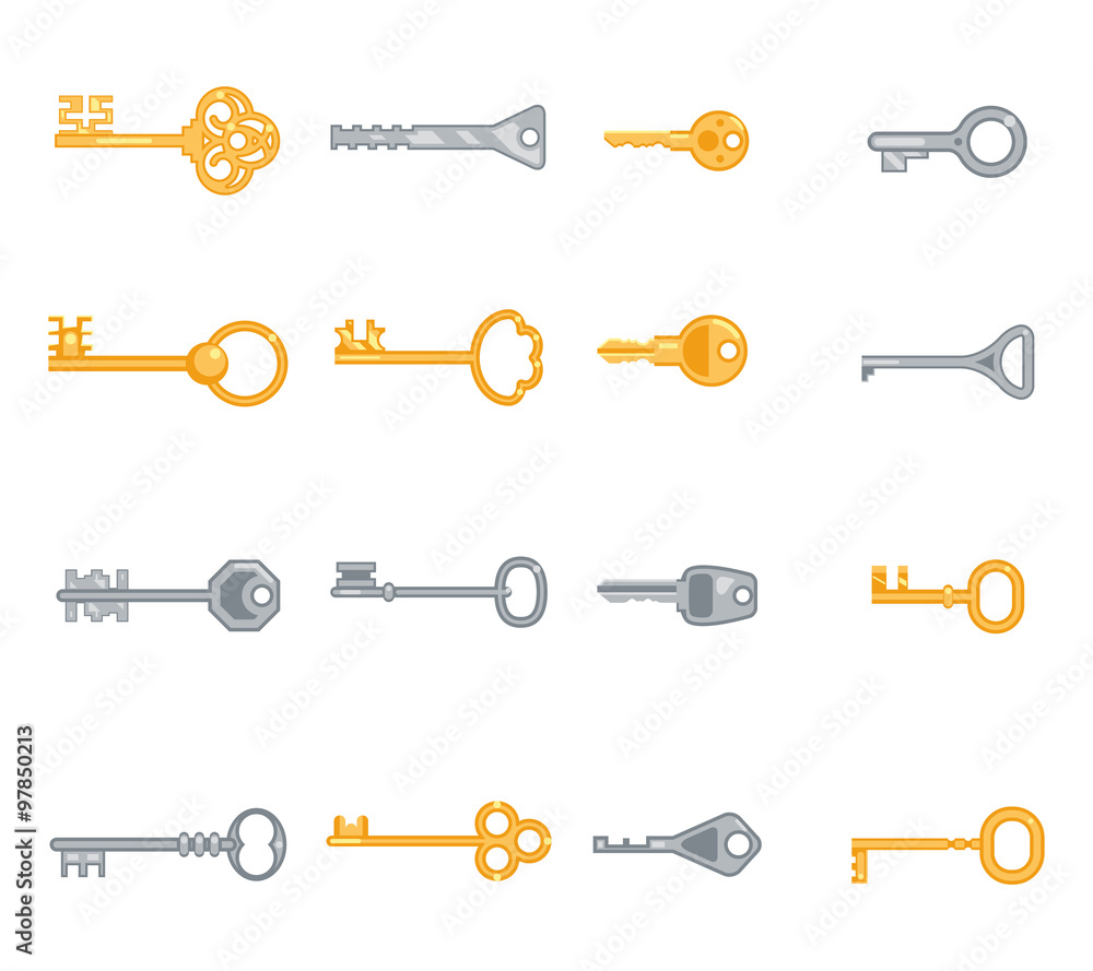 Key vector flat icons set