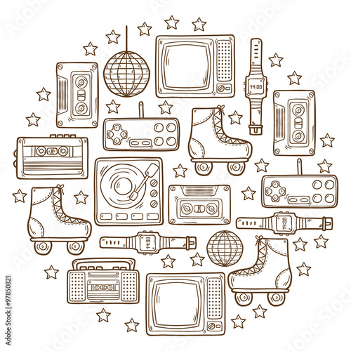 Vector hand drawn retro background