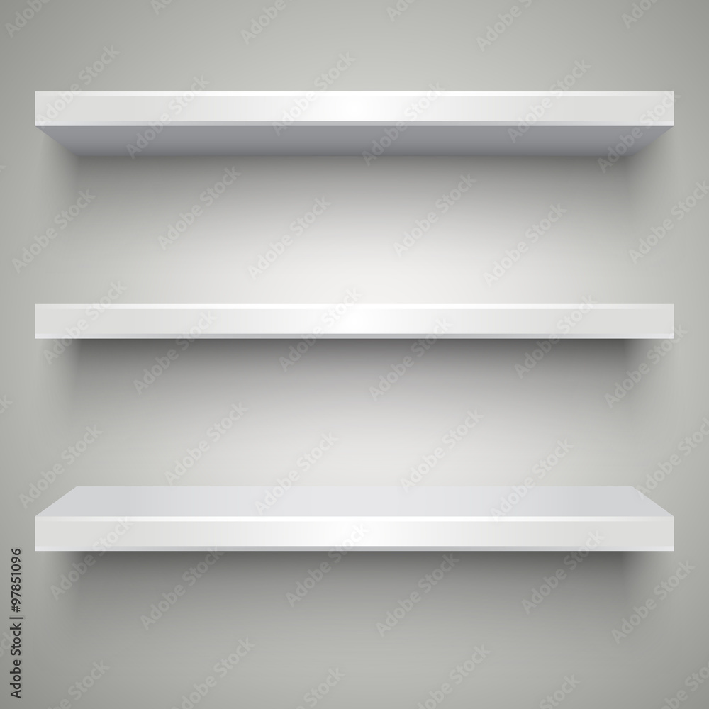 Empty white shelves Empty white shelves