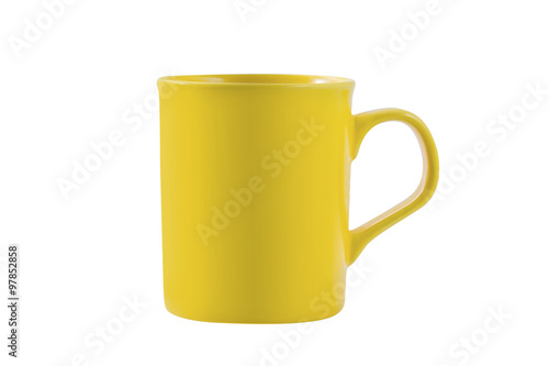 yellow mug isolated on white background with clipping path