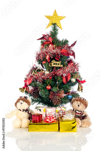 Teddy bear with Christmas trees © suwatwongkham