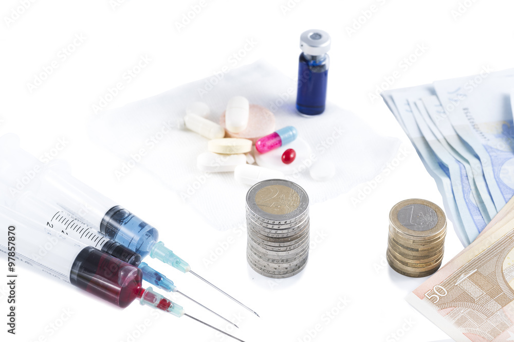 conceptual image with medicine and money. conceptual image with medicine and money.