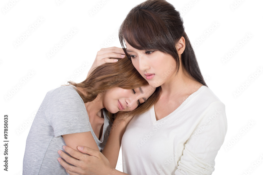 young girl comforted young girl comforted