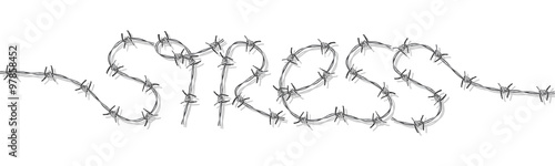 STRESS written in BARBED WIRE