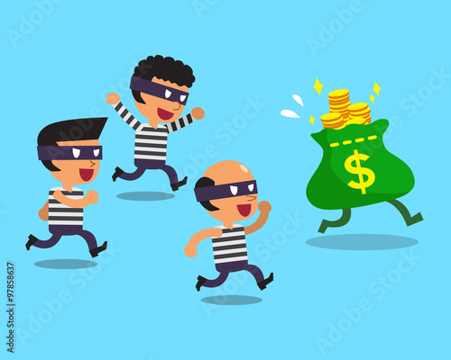 Cartoon thieves and money bag