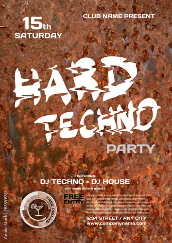 Vector night party invitation techno style. Vector template rust photo