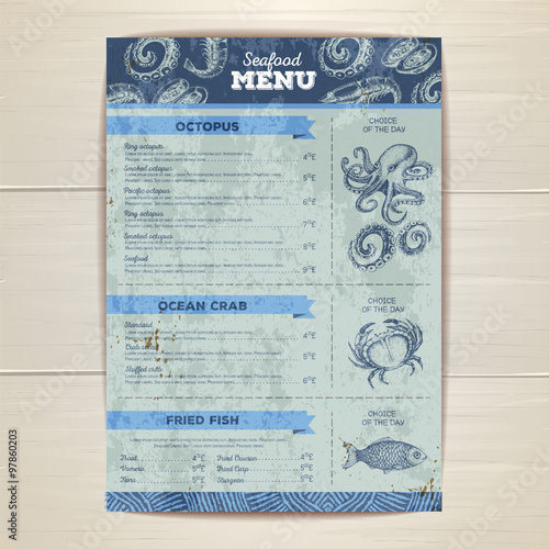 Vintage seafood menu design.