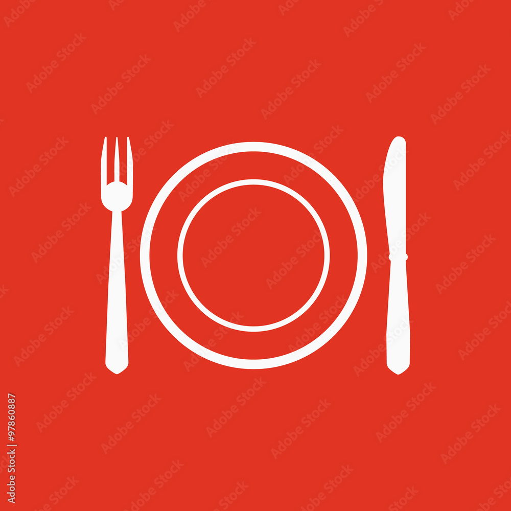 The Plate dish with fork and knife icon. The Plate dish with fork and knife icon.