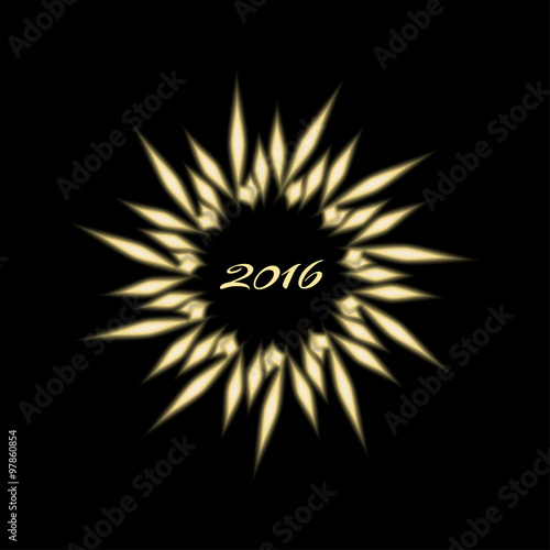 New Year 2016 on a black background in  gold wreath