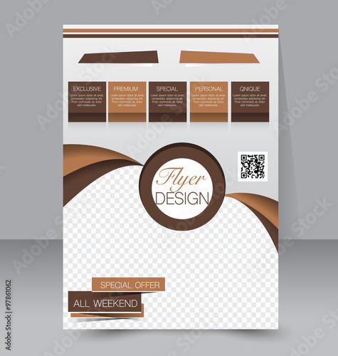 Flyer template. Business brochure. Editable A4 poster for design, education, presentation, website, magazine cover. Brown color.