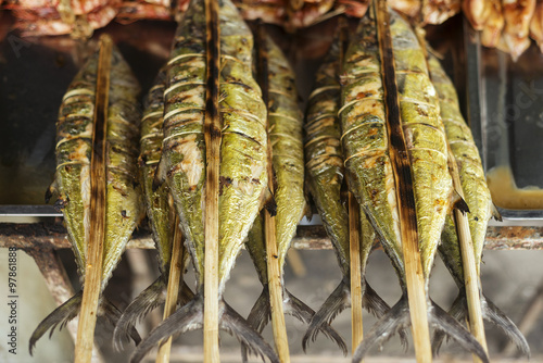 fresh grilled asian fish in kep market cambodia photo