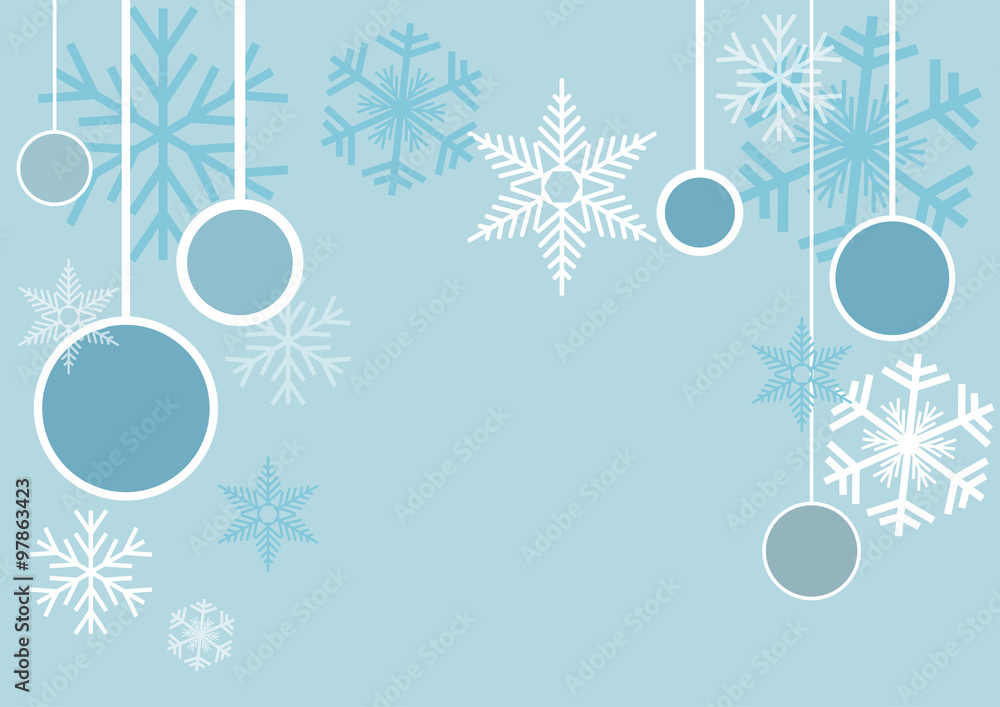 Fototapeta premium Vector Winter Background, snow and balls hanging by a thread. Fl