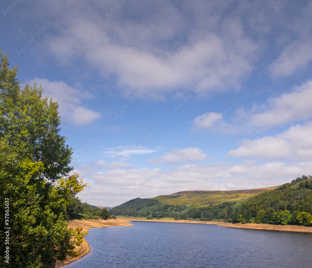 Fototapeta premium Upper Derwent Reservoir at low water levels, Peak District, UK