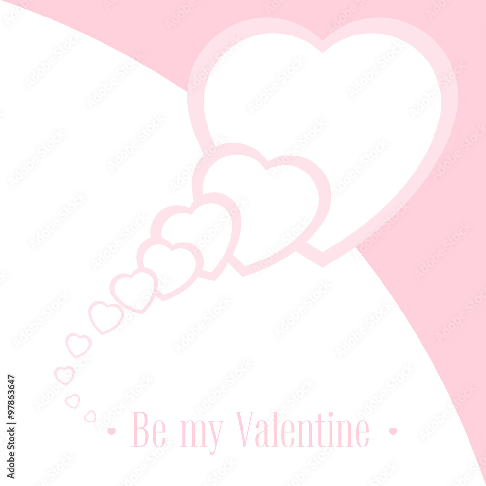 Vector illustration. Banner for design poster or invite Valentine's Day with hearts and title isolated on pink and white background