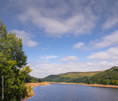 Billede på lærred Upper Derwent Reservoir at low water levels, Peak District, UK