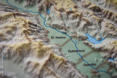 Close up of St. Helena wine district on 3D map photo