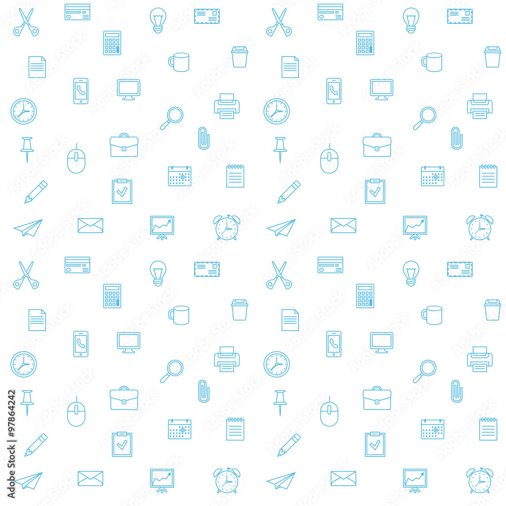 Office supplies seamless vector pattern. Thin lines office icons Office supplies seamless vector pattern. Thin lines office icons
