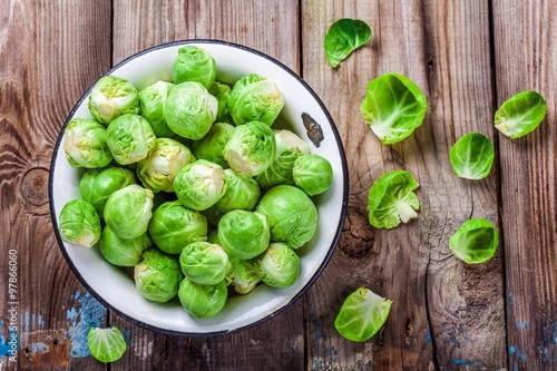 Fresh organic Brussels sprouts in a bowl photo