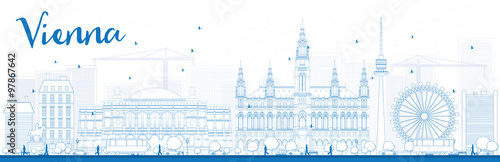 Outline Vienna Skyline with Blue Buildings. Some elements have transparency mode different from normal.