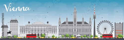 Vienna Skyline with Gray Buildings and Blue Sky. Some elements have transparency mode different from normal.