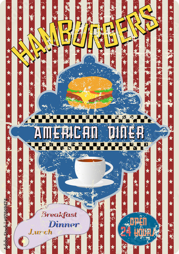 retro american diner sign, worn and weathered, vector eps