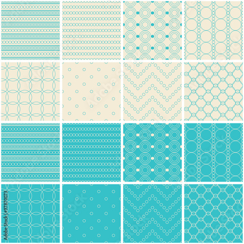 Set of sixteen seamless vector backgrounds with abstract geometric pattern