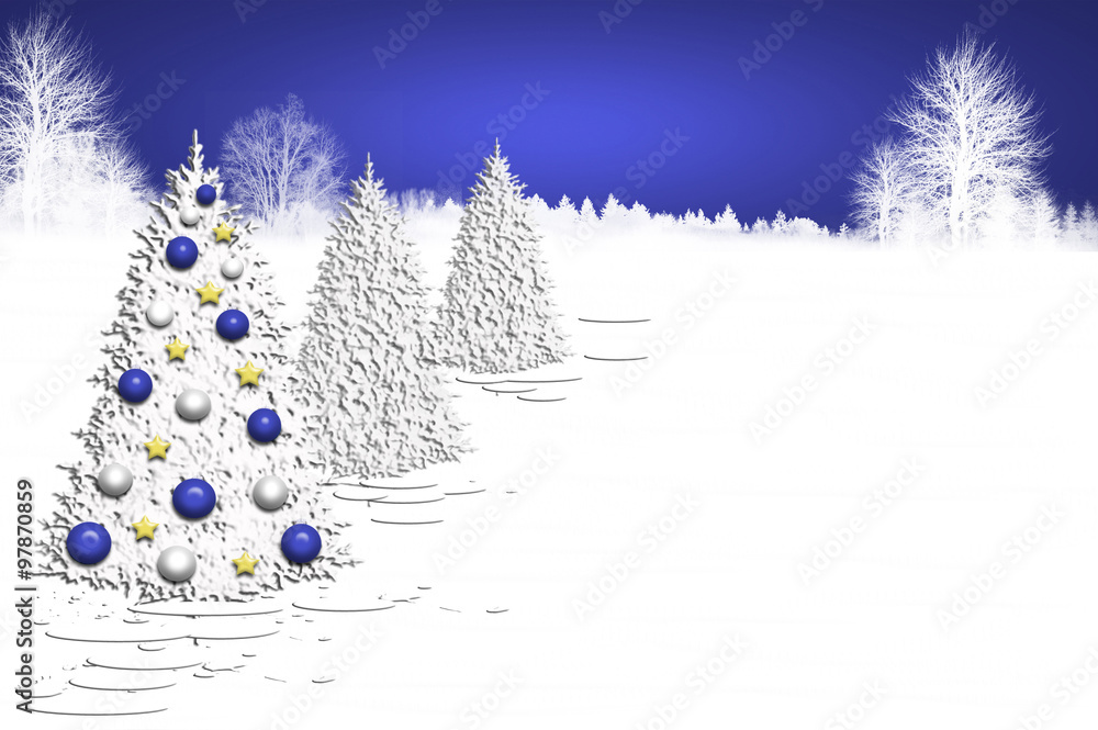 Navidad, fondo, blanco y azul, nieve, árbol Stock Illustration | Adobe Stock