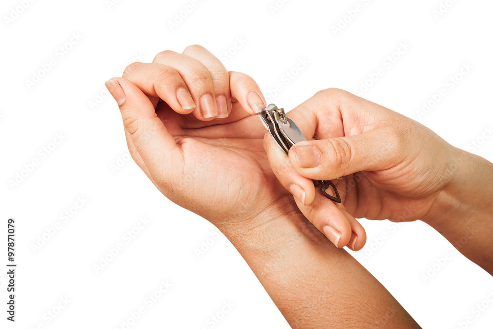 beautiful woman cut fingernail with herself. beautiful woman cut fingernail with herself.
