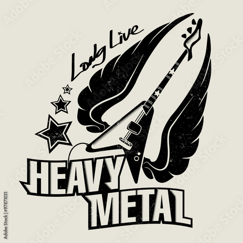 Retro Heavy metal poster with wings gitar