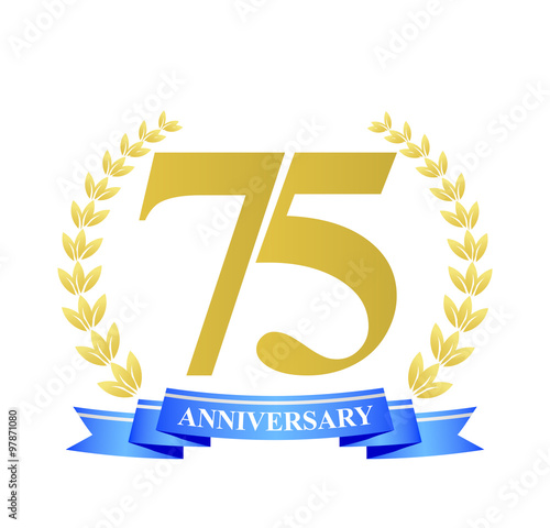 75 anniversary with blue ribbon and gold wreath