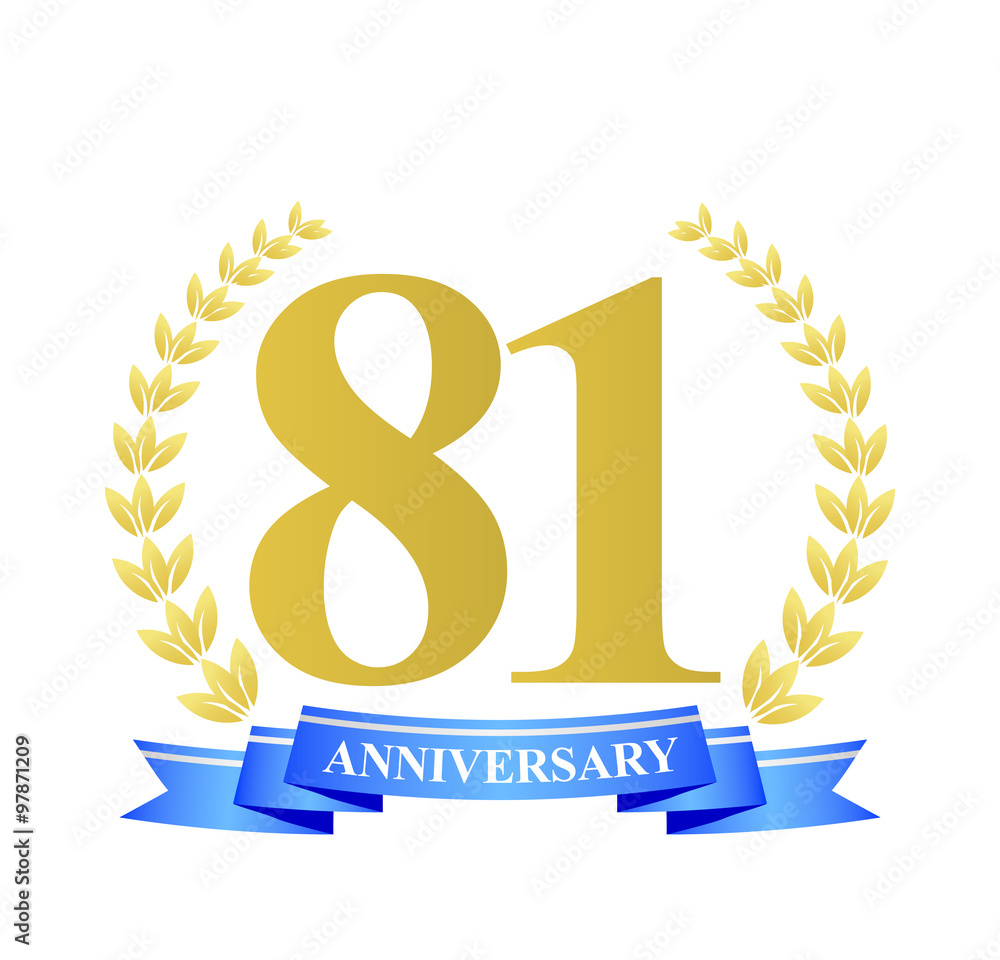 81 anniversary with blue ribbon and gold wreath 81 anniversary with blue ribbon and gold wreath