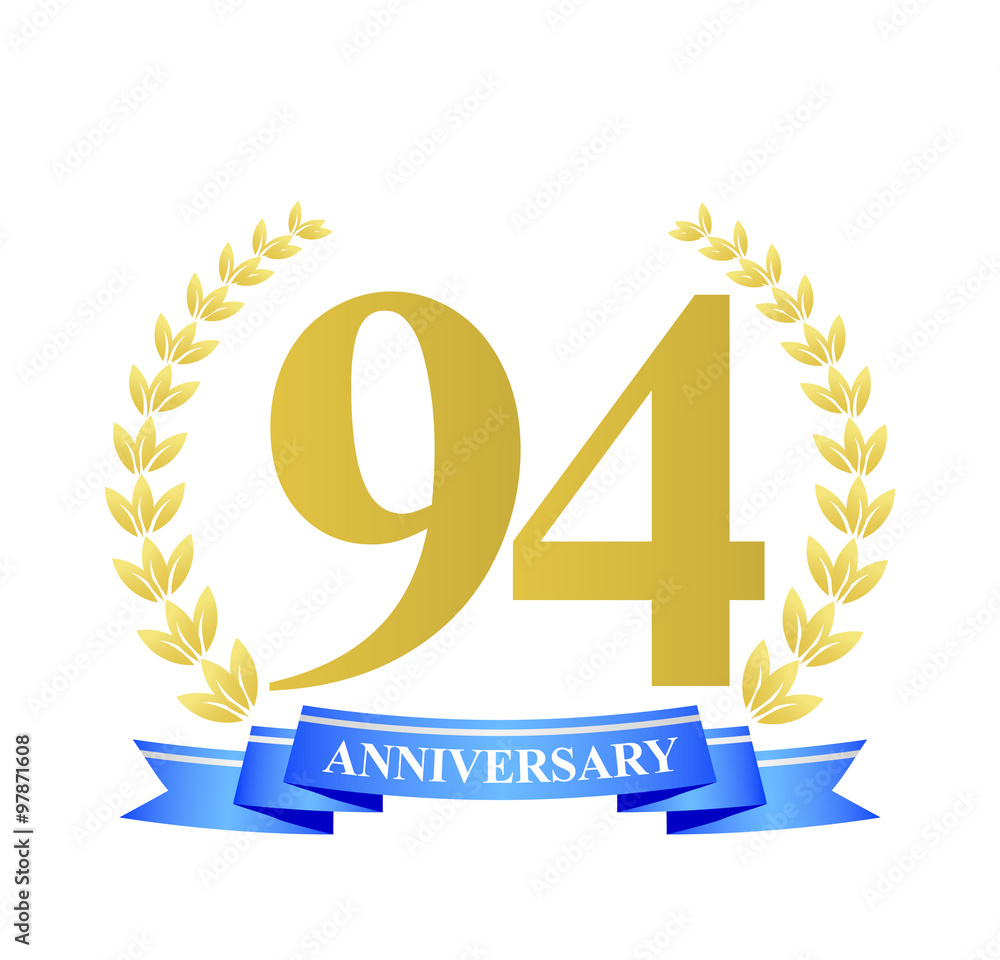 94 anniversary with blue ribbon and gold wreath 94 anniversary with blue ribbon and gold wreath