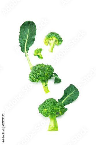 fresh green broccoli on white background