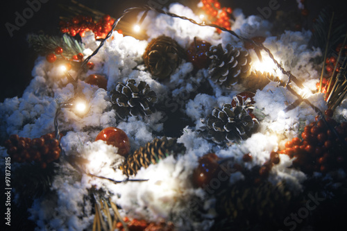 Christmas wreath and light