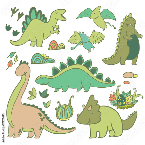 Adorable dinosaurs vector set  