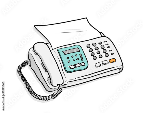 Fax Telephone, a hand drawn vector illustration of a fax telephone machine with a sheet of paper in it. photo