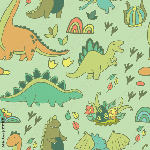 Adorable dinosaurs. Seamless pattern for wallpapers, pattern fills, web page backgrounds,surface textures, scrapbook pages © smirnovajulia
