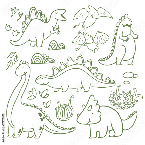 Adorable dinosaurs vector set
