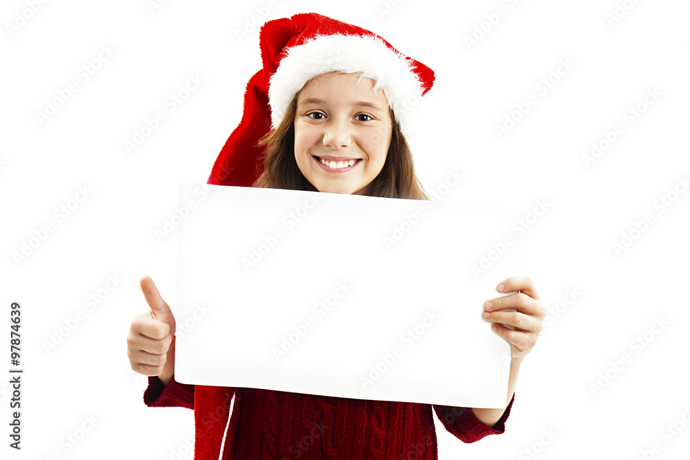 Santa girl presenting a card and giving the ok for it. Isolated on white background
Santa girl presenting a card and giving the ok for it. Isolated on white background