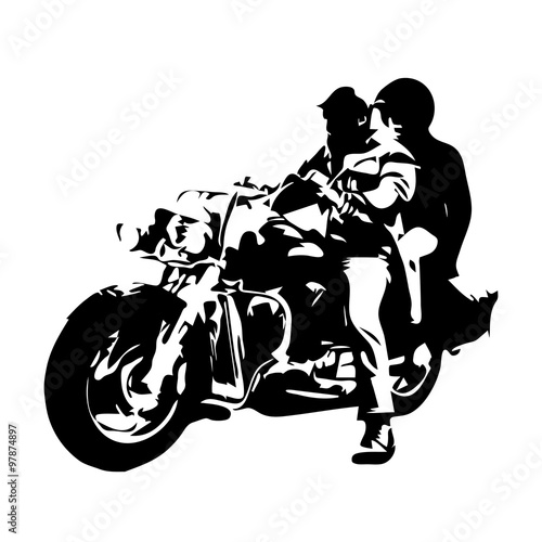 Motorcycle chopper, couple on motorbike, vector drawing