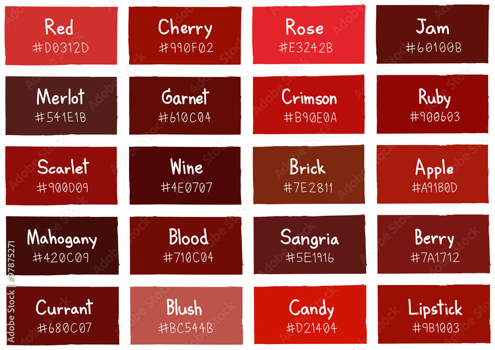 Red Tone Color Shade Background with Code and Name Illustration Stock