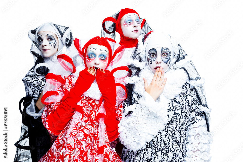 Obraz premium Four cheerful clown in a vintage style with a typical makeup