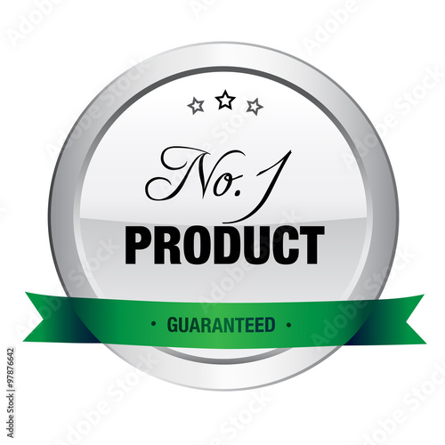 No.1 product seal or icon. Silver seal or button with stars and green banner.