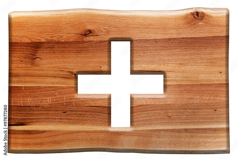 Fototapeta premium Cross cut in wooden board isolated on white