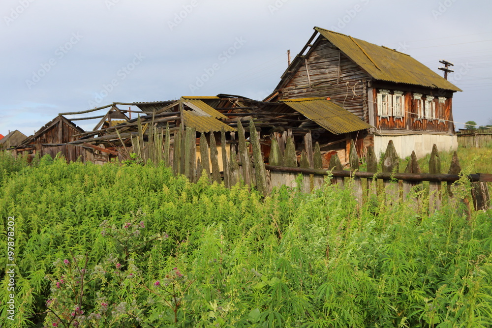 Very old wooden house in the remote Russian village in summer Very old wooden house in the remote Russian village in summer