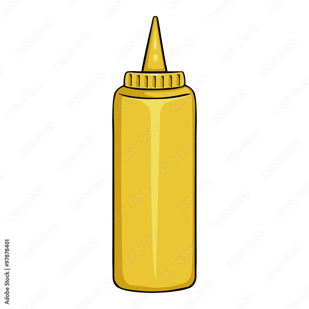 Vector Cartoon Yellow Plastic Bottle with Mustard Vector Cartoon Yellow Plastic Bottle with Mustard