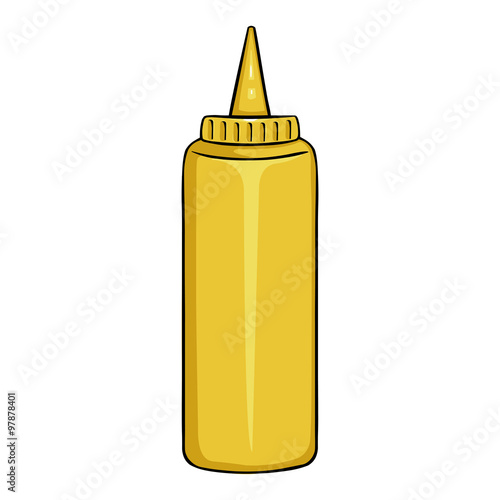 Vector Cartoon Yellow Plastic Bottle with Mustard