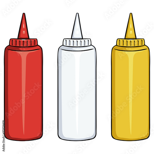 Vector Set of Bottles. Ketchup, Mayo, Mustard