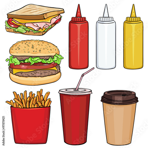 Vector Set of Cartoon Fast Food Items