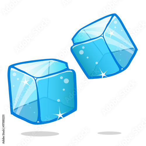 Ice cubes and melted ice cube vector set on white background